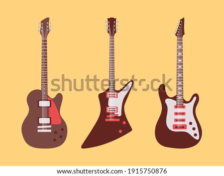 three guitars instruments musicals set icons in yellow background vector illustration design