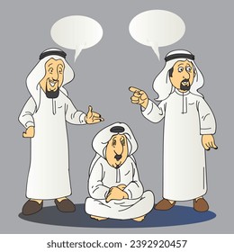 Three Gulf Arab characters in a cartoon style