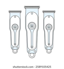 Three hair clippers arranged side by side, showcasing their sleek and modern design. Ideal for representing grooming tools and accessories in barbershops and salons.