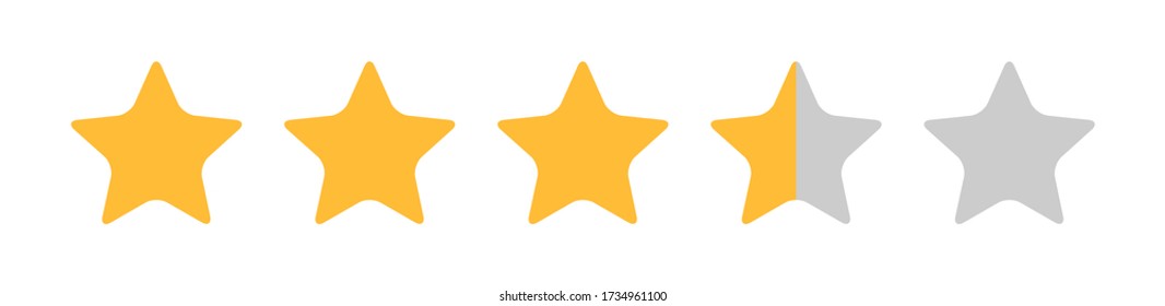 Three and half stars, customer quality symbol, vector product rating review flat icon for hotel, restaurant etc