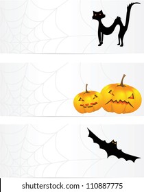 Three halloween banners with a cobweb, vector illustration