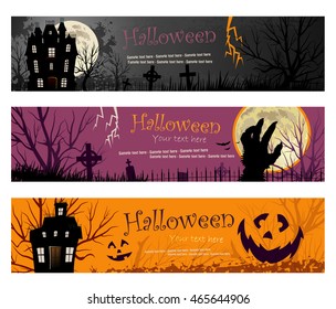 Three Halloween Banners vector illustration copy space