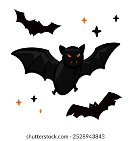three halloween black bats illustration