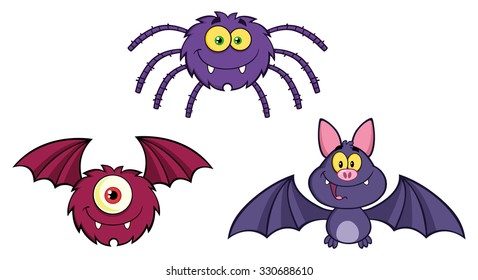 Three Halloween Cartoon Characters. Vector Collection Set