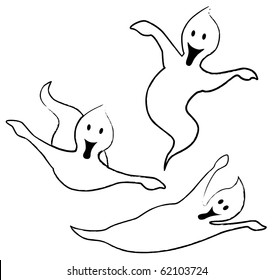 Three Halloween cartoon ghosts