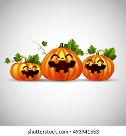 Three halloween funny pumpkins .Vector illustration