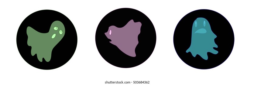 Three Halloween Ghost Icons in Black Circles