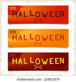 Three halloween horizontal colored banners with design elements. Vector eps 10