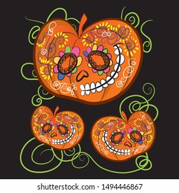 THREE HALLOWEEN MEXICAN STYLE PUMPKINS