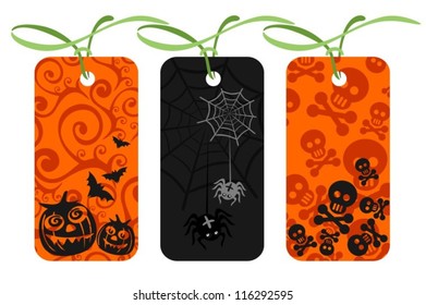 Three Halloween price tags isolated on a white background.