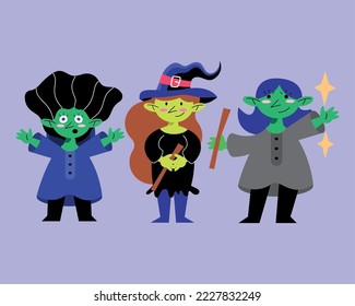 tres personajes cómicos de halloween brujas