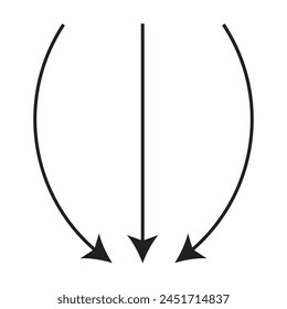 Three hand drawn arrows pointing down. Illustrations for Web or polygraphy Design