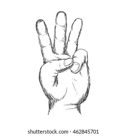 three hand finger gesture palm icon. Isolated and sketch illustration. Vector graphic