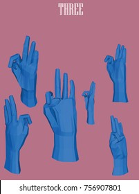 three hand gesture 3d vector low poly illustration