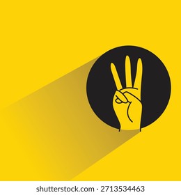 three hand gesture symbol with shadow on yellow background