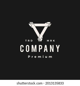 three hand holding each other hipster vintage logo vector icon illustration