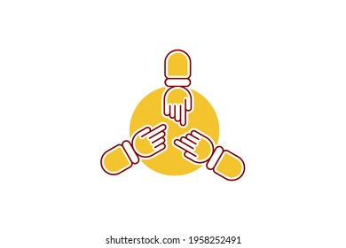 Three hand icon. Illustration of three hands icon on a table. Teamwork, meeting, or gambling logo design.