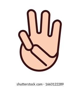 three hand signal line and fill style vector illustration design