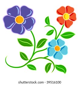 three hand style flowers with leaves