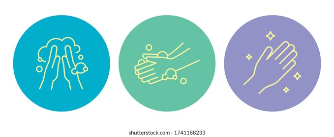 Iconos vectoriales de lavado de manos