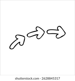Três setas desenhadas à mão curvando-se para cima e para a direita, simbolizando progresso, direção ou um caminho passo-a-passo para frente. Ideal para negócios, motivação ou design infográfico