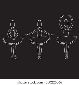 Three hand-drawn ballerinas  in different ballet positions