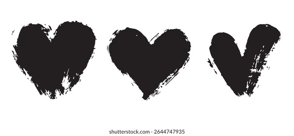 Three HandDrawn Black Hearts in a Row.
