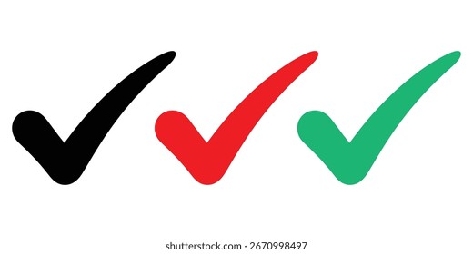 Drei handgezeichnete Auswahlfelder in Schwarz, Rot und Grün. Perfekt für die Genehmigung, Bestätigung oder Fertigstellung.