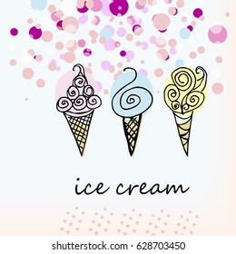 Three hand-drawn ice-creams