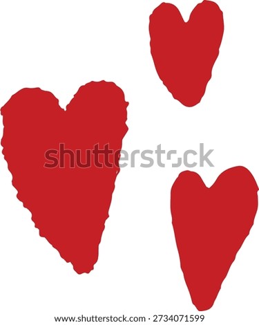 Three HandDrawn Red Hearts for Love and Affection
