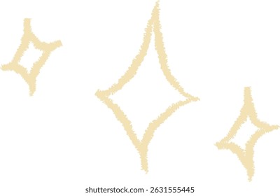 Three hand-drawn stars with rough edges create a sparkling effect. The stars are arranged in a scattered pattern with a textured look. Cartoon vector illustration.