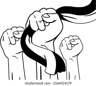 tres manos apretadas con una mano sosteniendo la bandera