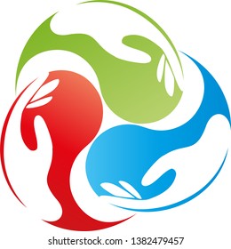 Three hands colored together logo