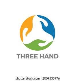 Icono de Tres manos. Diseño del logotipo de atención. Ilustración vectorial.