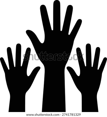 Three hands raised in a gesture of participation or voting.