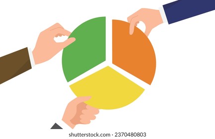 Three hands sharing the market, image illustration of the three companies' graph, Vector