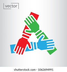 Three Hands Support Each Other, Concept Of Teamwork, Icon Vector