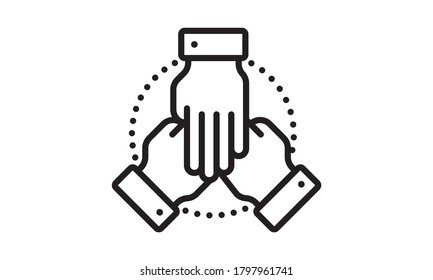 Three hands support each other, concept of teamwork, icon vector