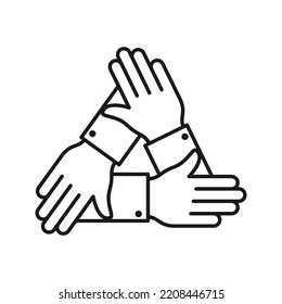 Three Hands Support Each Other, Consept Of Teamwork Icon Vector