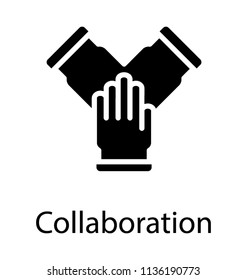 Three hands together with one above to other symbolizing collaboration icon