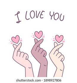 Three hands who made a mini heart sign