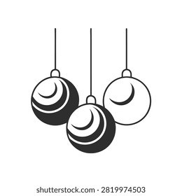 Three hanging christmas ornaments with shading effects in a minimalist style on a white background