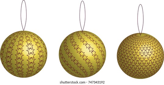 three hanging decorative 3d balls for christmas tree