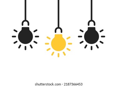 Three Hanging Light Bulb Like Insight Thinking. Flat Minimal Simple Trend Logo Design Element Isolated On White. Concept Of Abstract Or Simplicity Symbol Like Different Person Or Easy Knowledge