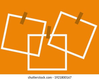 Three hanging photo frames on yellow background