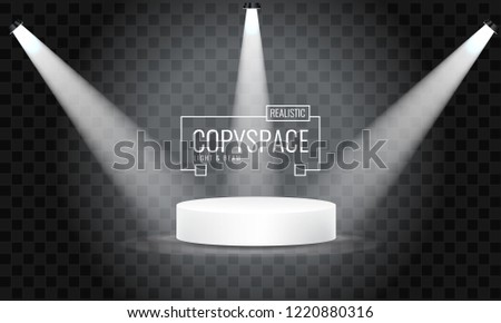 Three hanging spotlights design with direction of rays in one point on transparent background. Vector illustration