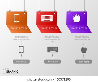 Three hanging vector banners with icons. Infographic elements for your own artwork. 