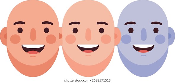 Three Happy Bald Heads Diversity and Inclusion Illustration