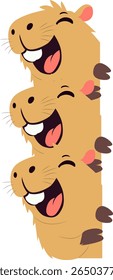 Three Happy Capybaras Peeking hand drawn