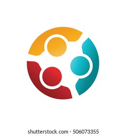 Three Happy Confident People in a Round Meeting. Colorful Logo Illustration